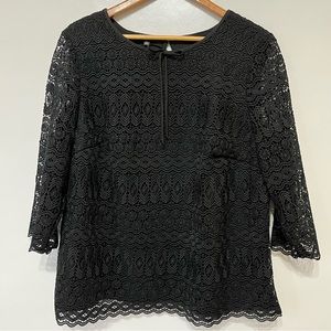 Talbots Plus Petite Black Lace Top